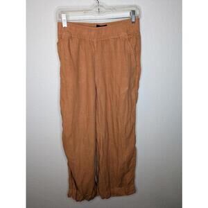 Tahari Women's 100% Linen Pants Size M Rust Brown Cropped Wide Leg Elastic Waist